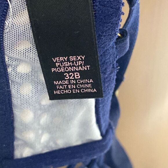 Victoria's Secret Women's Blue White Very Sexy Lace Strappy Push Up Bra Size 32B - Picture 8 of 9